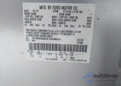 2015 Ford Explorer z USA, uszkodzony, nr VIN 1FM5K8B83FGA98924